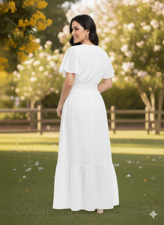 VESTIDO HINDU BLANCO-LENTEJUELA CON FORRO -TALLA UNICA